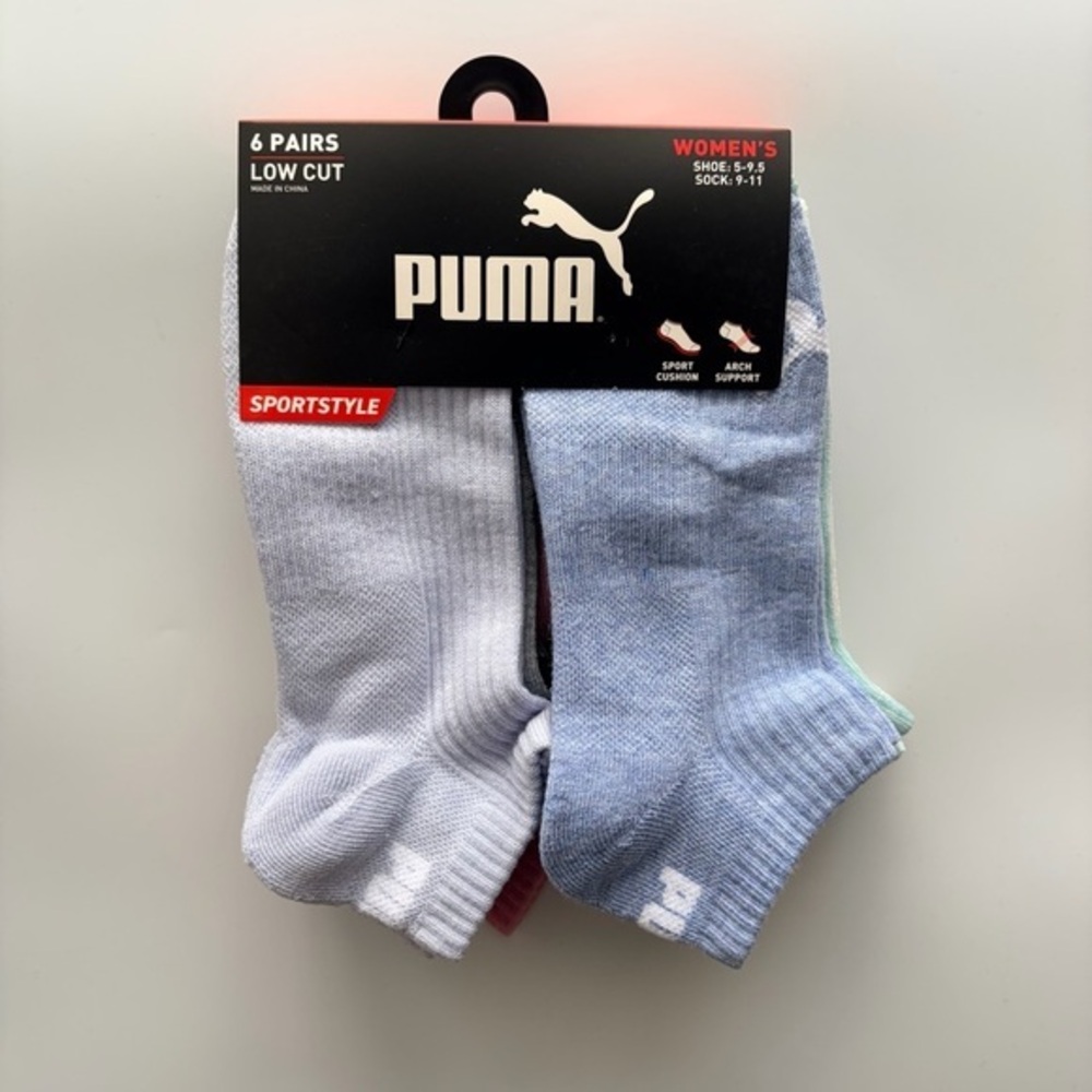 Puma women’s low cut socks 6 pack size 5-9.5 blue green pink white